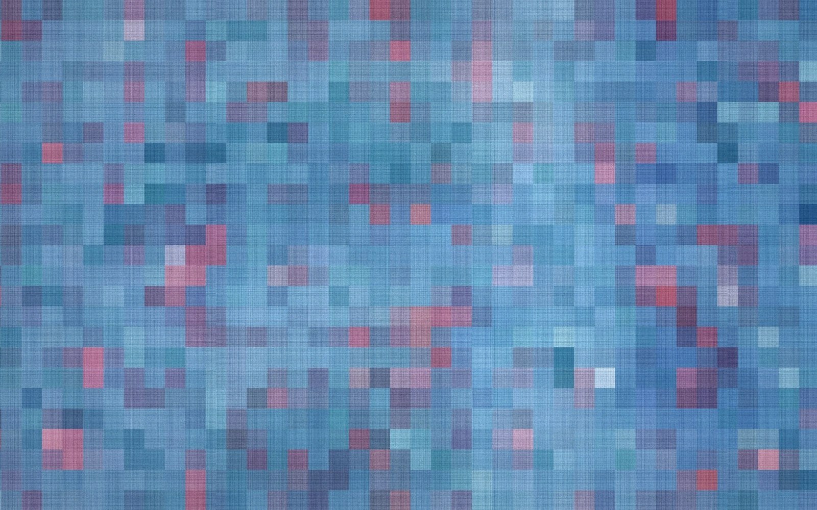 Grid of blue squares with scattered pink and purple accents forming a woven pattern